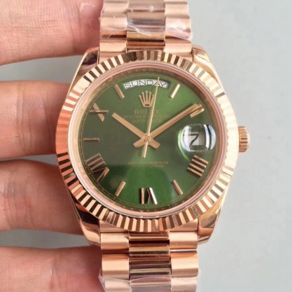 Replica Rolex Day-Date 40 228235 40MM AR Stainless Steel 904L With 18K Rose Gold Wrapped Green Dial Swiss 3255