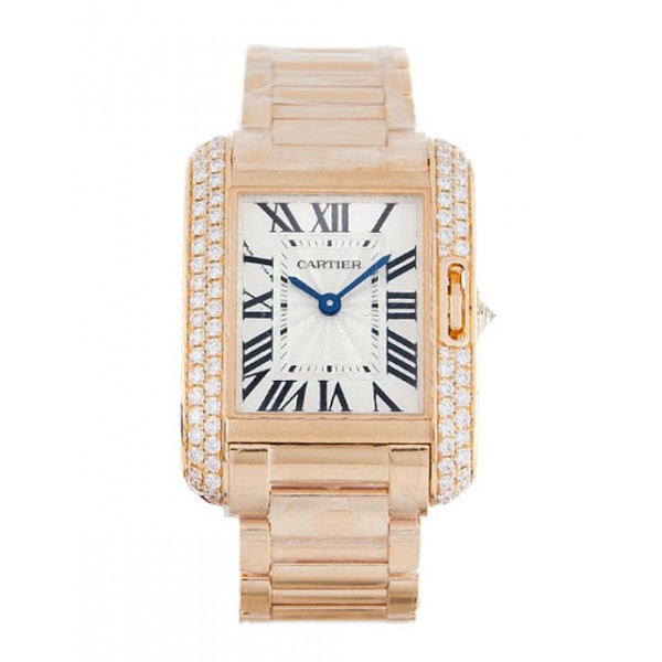 Silver Dials Cartier Tank Anglaise WT100002 Replica Watches With 30 MM Rose Gold Cases