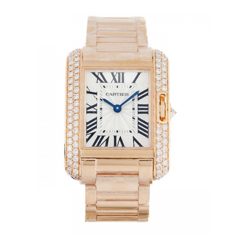 Silver Dials Cartier Tank Anglaise WT100002 Replica Watches With 30 MM Rose Gold Cases