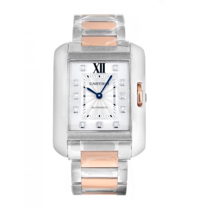 Silver Dials Cartier Tank Anglaise WT100025 Replica Watches With 30 MM Steel & Rose Gold Cases