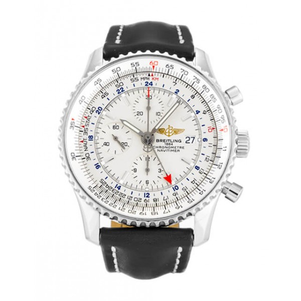 46 MM White Dials Breitling Navitimer World A24322 Fake Watches With Steel Cases For Men