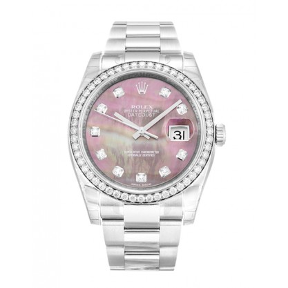 Black Mother-Of-Pearl Dials Rolex Datejust 116244 Fake Watches With 36 MM Steel Cases For Women