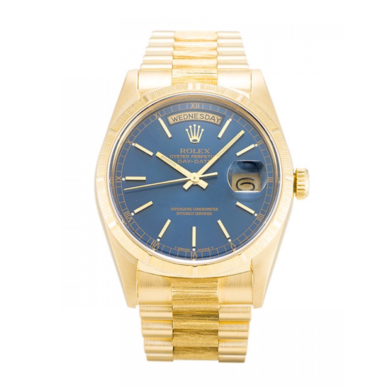Blue Dials Rolex Day-Date 18248 Fake Watches With 36 MM Gold Cases For Men