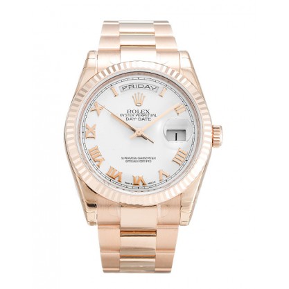 White Dials Rolex Day-Date 118235 F Replica Watches With 36 MM Rose Gold Cases