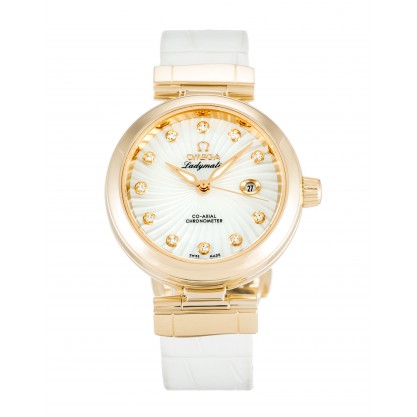 White Mother-Of-Pearl Dials Omega De Ville Ladymatic 425.63.34.20.55.001 Replica Watches With 34 MM Red Gold Cases