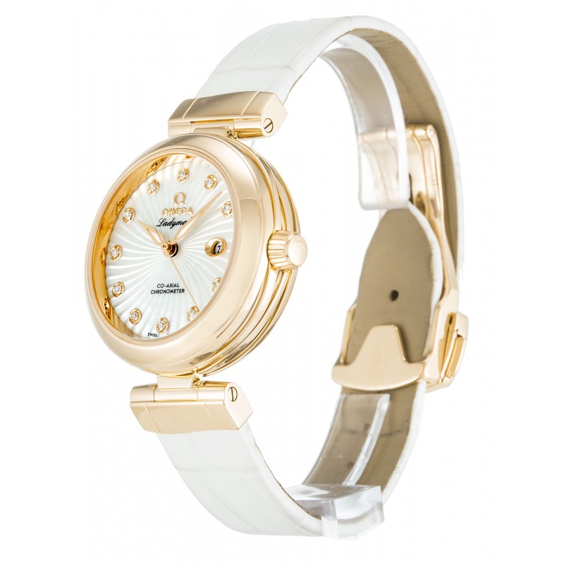White Mother-Of-Pearl Dials Omega De Ville Ladymatic 425.63.34.20.55.001 Replica Watches With 34 MM Red Gold Cases
