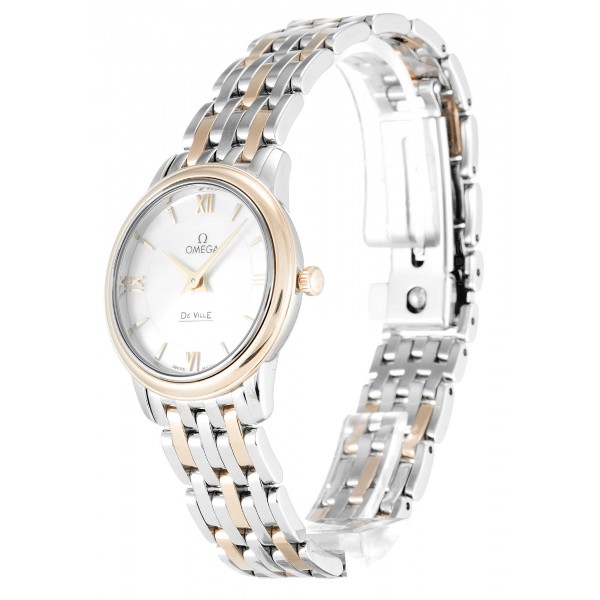 White Mother-Of-Pearl Dials Omega De Ville Prestige Ladies 424.20.27.60.05.002 Women Replica Watches With Steel & Rose Gold Cases