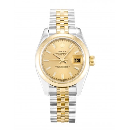 Champagne Dials Rolex Datejust 179163 Replica Watches With 26 MM Steel & Gold Cases For Women