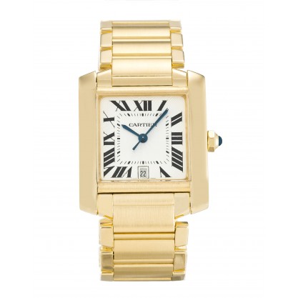 Silver Dials Cartier Tank Francaise W50001R2 Replica Watches With 28 MM Gold Cases For Men
