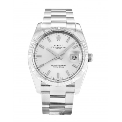34 MM Silver Dials Rolex Oyster Perpetual Date 115210 Replica Watches With Steel Cases For Sale