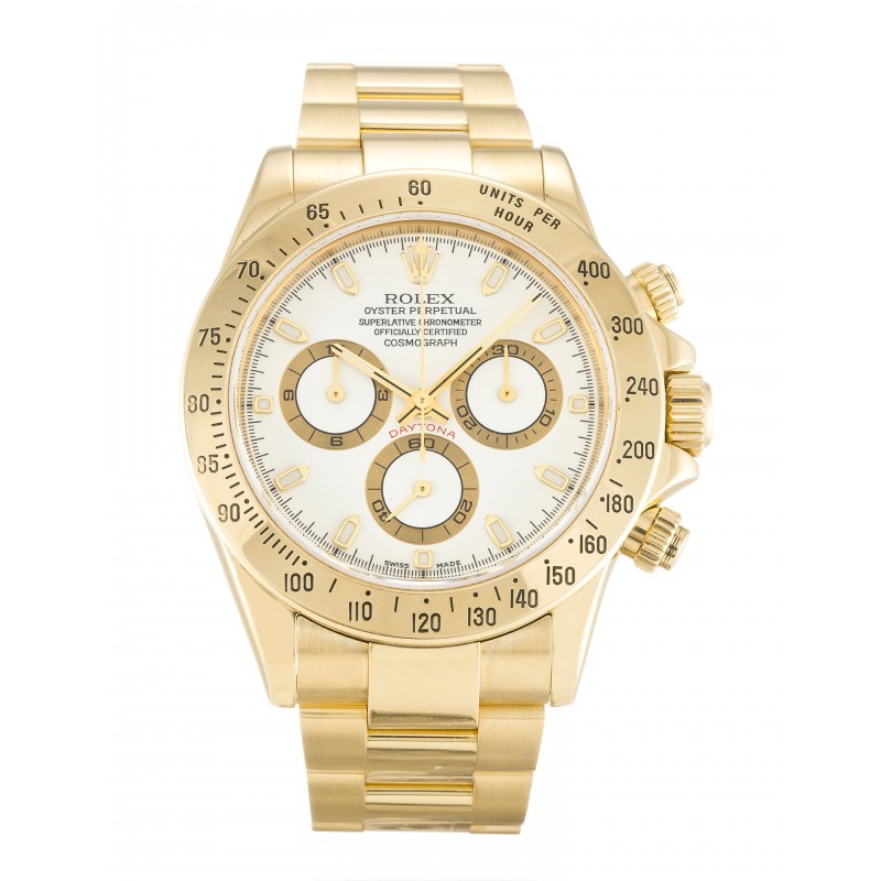 White Dials Rolex Daytona 116528 Replica Watches With 40 MM Gold Cases
