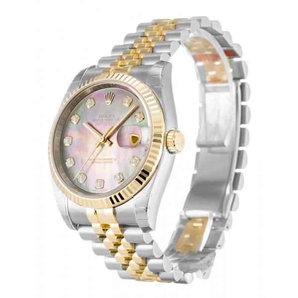 Black Mother-Of-Pearl Dials Rolex Datejust 116233 Replica Watches With 36 MM Steel & Gold Cases