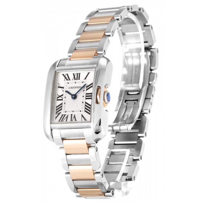23 MM Silver Dials Cartier Tank Anglaise W5310036 Replica Watches With Steel & Rose Gold Cases