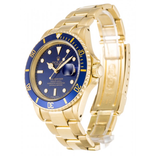 Blue Dials Rolex Submariner 16618 Replica Watches With 40 MM Gold Cases For Men
