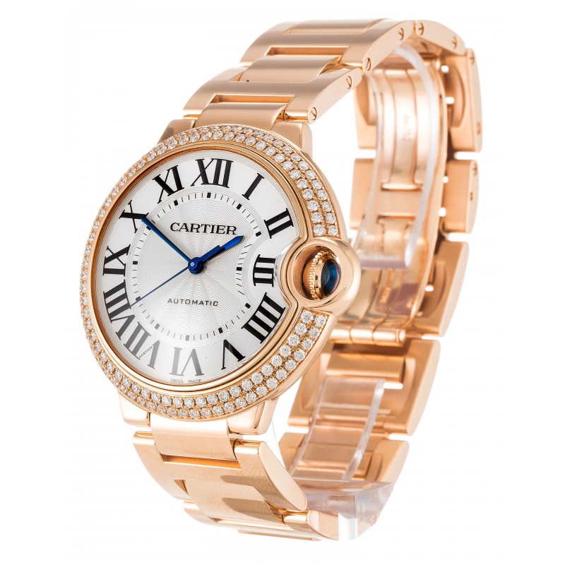 Silver Dials Cartier Ballon Bleu WE9005Z3 Replica Watches With 36.5 MM Rose Gold Cases