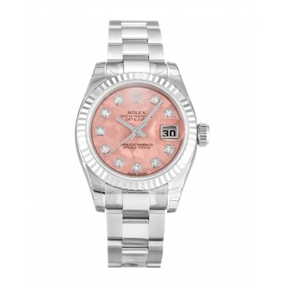 Pink Dials Rolex Datejust Lady 179174 Replica Watches With 26 MM Steel Cases For Women