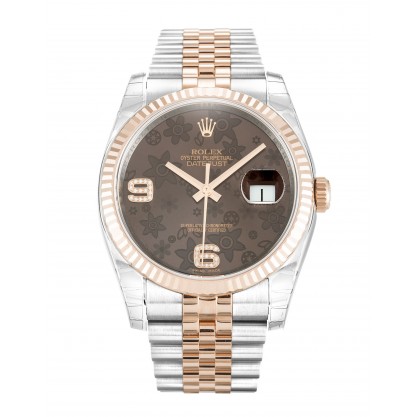 Chocolate Floral Dials Rolex Datejust 116231 Replica Watches With 36 MM Steel & Rose Gold Cases For Sale