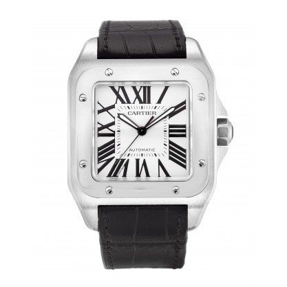 38 MM Silver Dials Cartier Santos 100 W20073X8 Replica Watches With 38 MM Steel Cases For Men