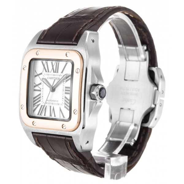 Silver Dials Cartier Santos 100 W20107X7 Replica Watches With 33 MM Steel & Rose Gold Cases