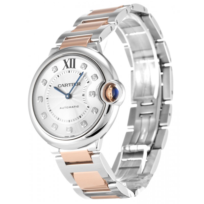 Silver Dials Cartier Ballon Bleu WE902031 Replica Watches With 37 MM Steel & Rose Gold Bracelets 