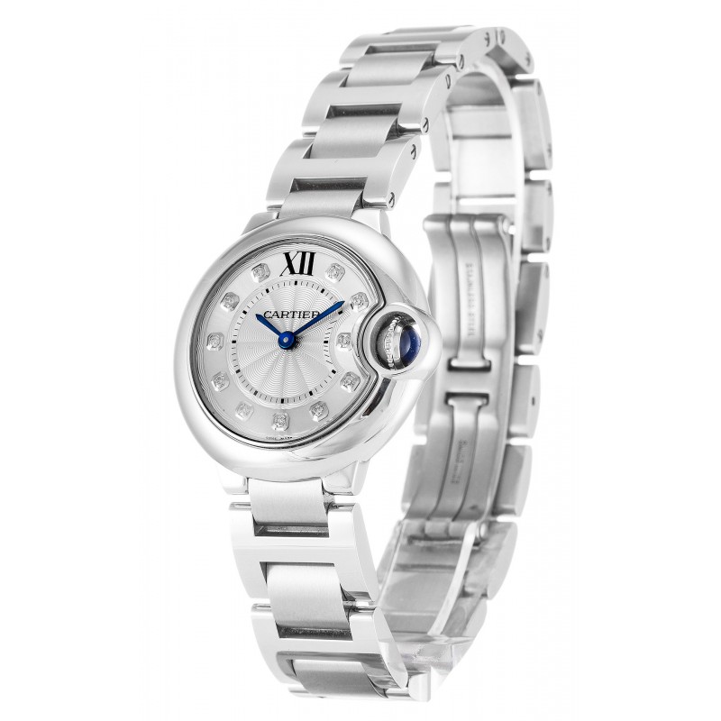 Silver Dials Cartier Ballon Bleu WE902073 Replica Watches With 28 MM Steel Cases For Women