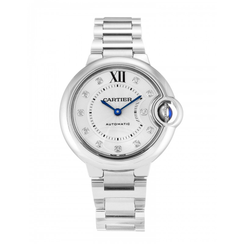 Silver Dials Cartier Ballon Bleu WE902074 Replica Watches With 33 MM Steel Cases