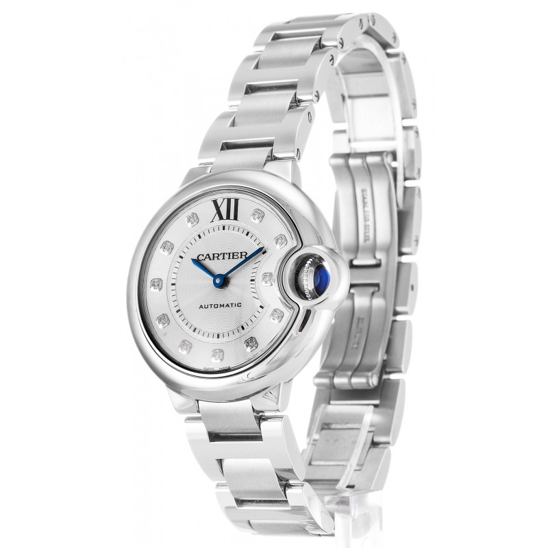 Silver Dials Cartier Ballon Bleu WE902074 Replica Watches With 33 MM Steel Cases