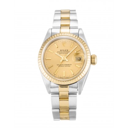 26 MM Champagne Dials Rolex Datejust 69173 Replica Watches With Steel & Gold Cases For Women