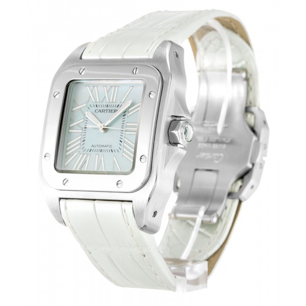 Green Mother-Of-Pearl Dials Cartier Santos 100 W20132X8 Replica Watches With 32 MM Steel Cases