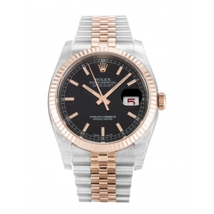 Black Dials Rolex Datejust 116231 Replica Watches With 36 MM Steel & Rose Gold Cases For Men