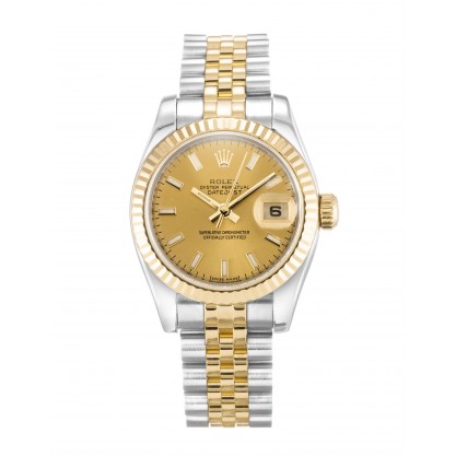 Champagne Dials Rolex Datejust Lady 179173 Fake Watches With 26 MM Steel & Gold Cases