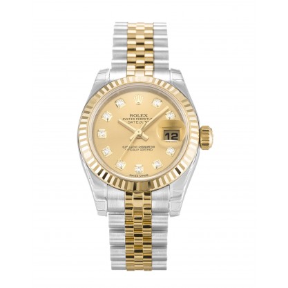 Champagne Dials Rolex Datejust Lady 179173 Replica Watches With 26 MM Steel & Gold Cases