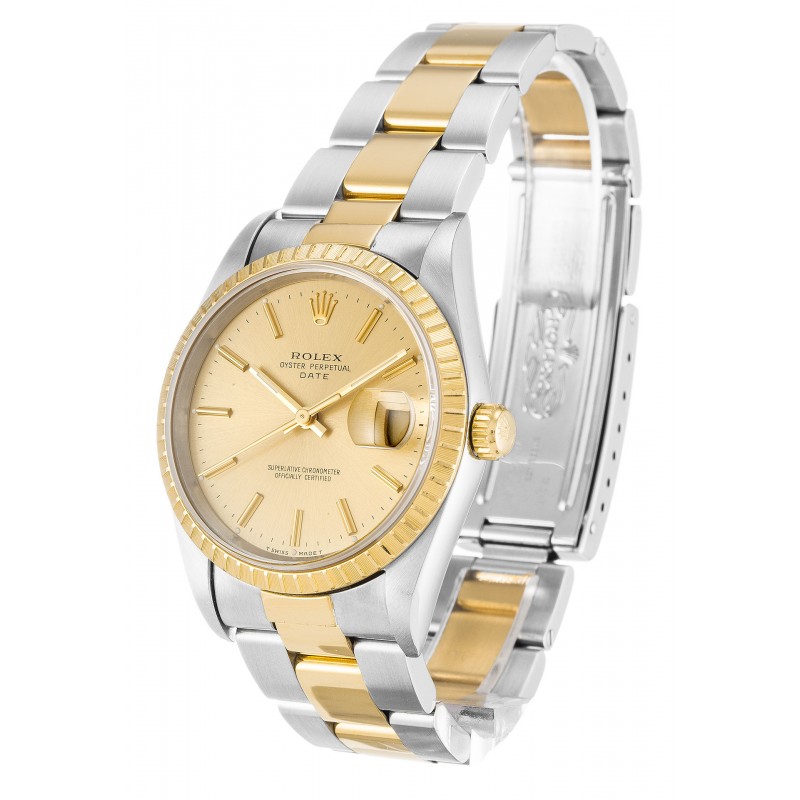 Champagne Dials Rolex Oyster Perpetual Date 15223 Replica Watches With 34 MM Steel & Gold Cases