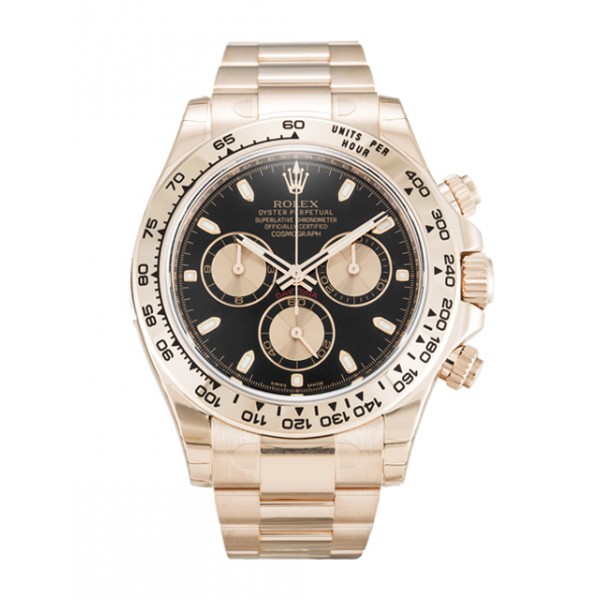 Black Dials Rolex Daytona 116505 Replica Watches With 40 MM Rose Gold Cases For Men