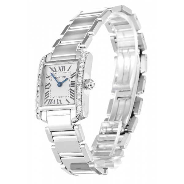 Silver Dials Cartier Tank Francaise WE1002S3 Replica Watches With 25 MM White Gold Cases For Women