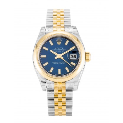 26 MM Blue Dials Rolex Datejust 179163 Fake Watches With Steel & Gold Cases For Women