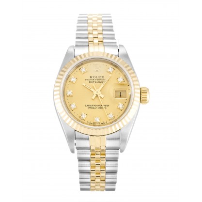 Champagne Dials Rolex Datejust Lady 69173 Fake Watches With 26 MM Steel & Gold Cases For Women