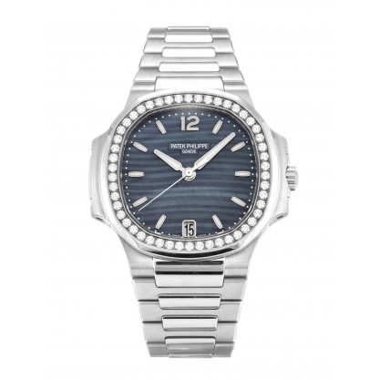 Blue Mother-Of-Pearl Dials Patek Philippe Nautilus 7018/1A Fake Watches With 33.6 MM Steel Cases For Women