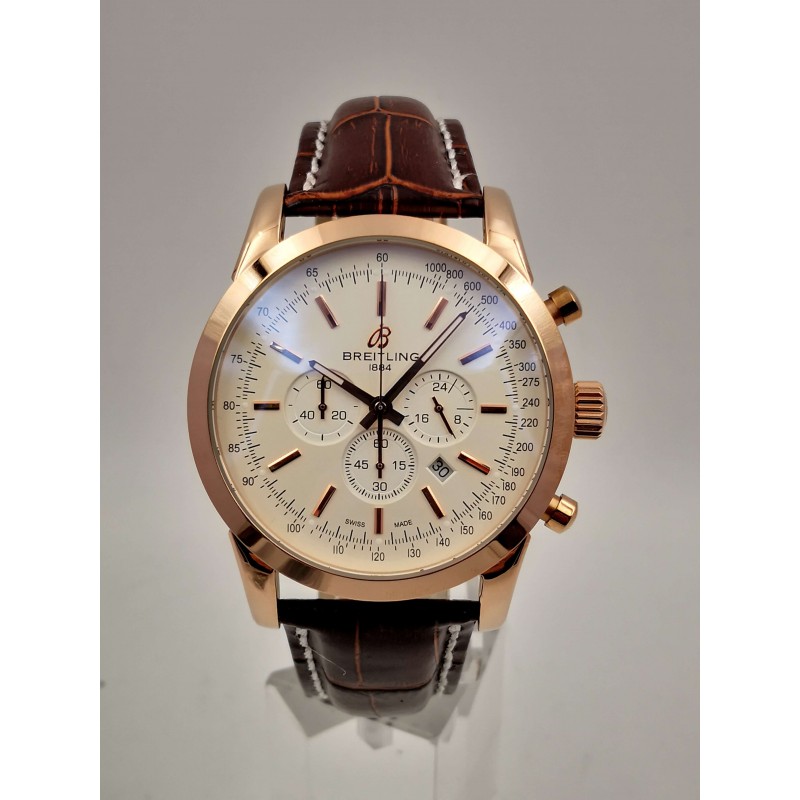Silver Dials Breitling Transocean Chronograph RB0152 Replica Watches With 43 MM Rose Gold Cases