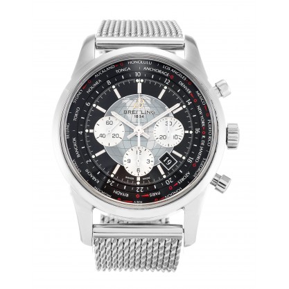 46 MM Black Dials Breitling Transocean Chronograph AB0510 Replica Watches With Steel Cases For Men