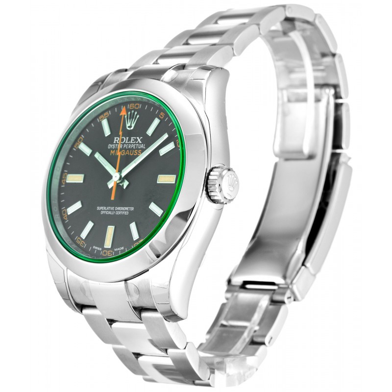 Black Dials Rolex Milgauss 116400 GV Replica Watches With 40 MM Steel Cases Online