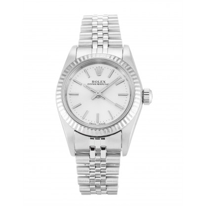 Silver Dials Rolex Lady Oyster Perpetual 76094 Replica Watches With 26 MM White Gold Cases For Women