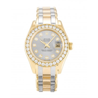 Champagne Dials Rolex Pearlmaster 80298 Replica Watches With 29 MM Gold Cases For Women