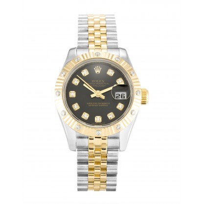 Champagne Rolex Replica Datejust 179313 Replica Watches With 26 MM Steel & Gold Cases For Women