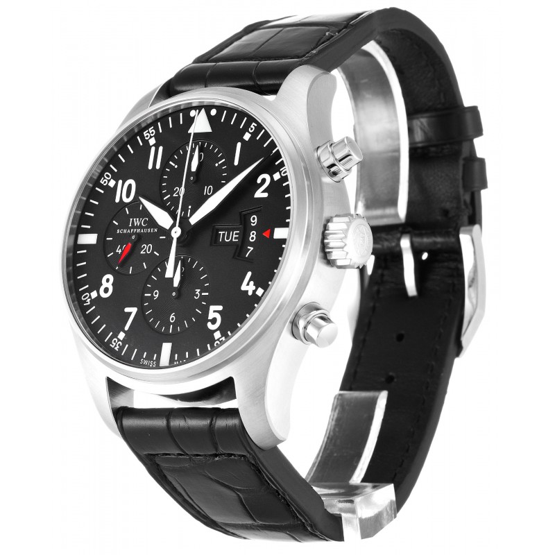 43 MM Black Dials IWC Pilots Chrono IW377701 Replica Watches With Steel Cases For Men