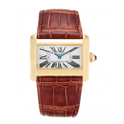 32 MM White Dials Cartier Tank Divan W6300356 Replica Watches With 32 MM Gold Cases For Women