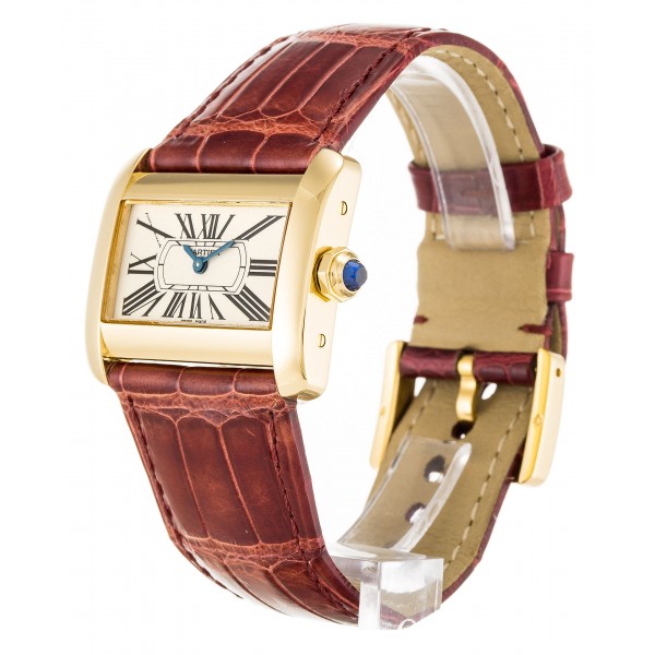 32 MM White Dials Cartier Tank Divan W6300356 Replica Watches With 32 MM Gold Cases For Women