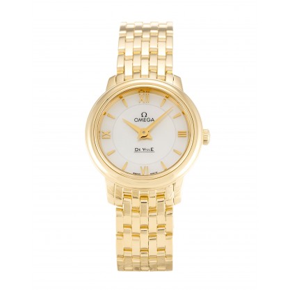 White Mother-Of-Pearl Dials Omega De Ville Prestige 424.50.24.60.05.001 Replica Watches With 23 MM Gold Cases