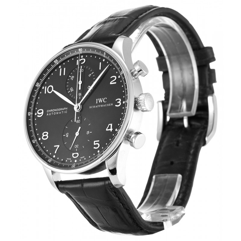 Black Dials IWC Portuguese Chrono IW371438 Men Replica Watches With Steel Cases