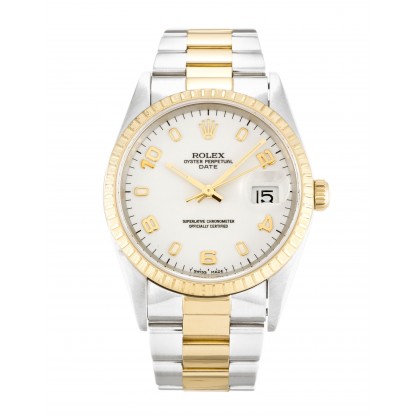 White Dials Rolex Oyster Perpetual Date 15223 Replica Watches With 34 MM Steel & Gold Cases